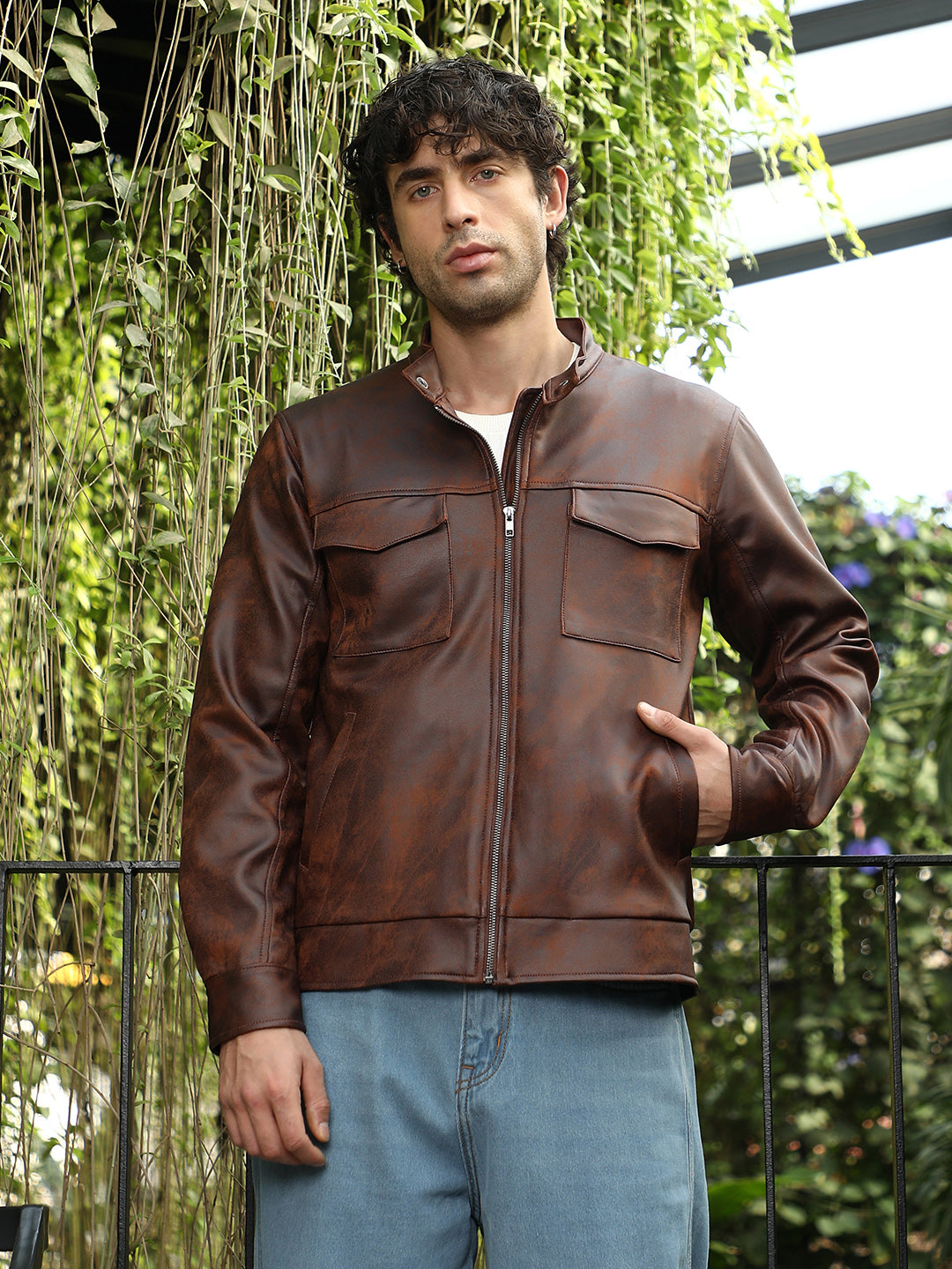 Mens Teddy Brown Dye Utility Twill Rider Jacket