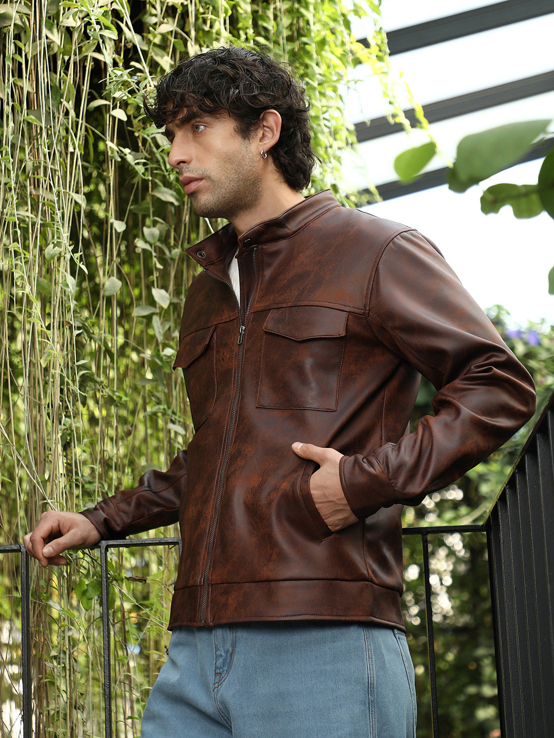Mens Teddy Brown Dye Utility Twill Rider Jacket
