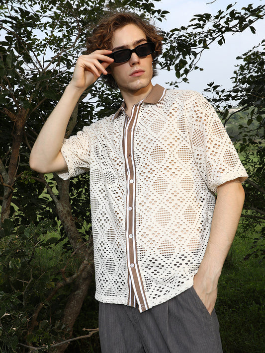 Geometric-Knit Oversized Shirt