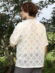 Geometric-Knit Oversized Shirt