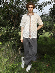 Geometric-Knit Oversized Shirt