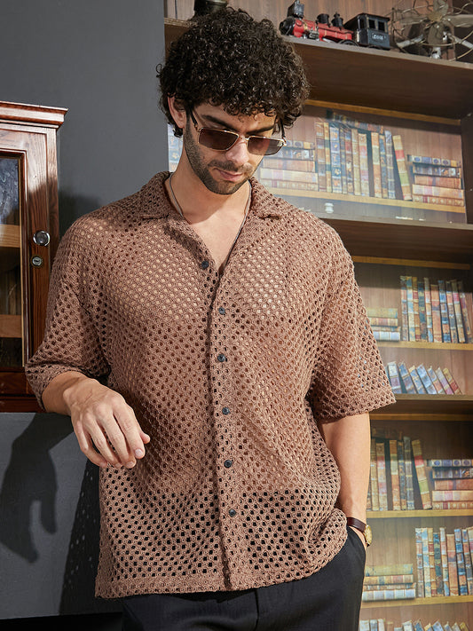 Open-Knit Resort Oversized Shirt
