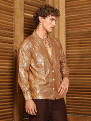 Campus Sutra - Metallic Shawl Collar Oversized Shirt