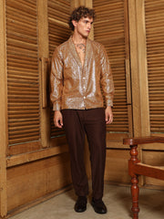 Campus Sutra - Metallic Shawl Collar Oversized Shirt