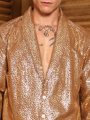 Metallic Shawl Collar Oversized Shirt