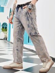Acid-Wash Panelled Denim Jeans