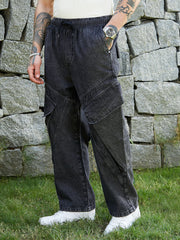 Dark-Wash Modular-Utility Denim Jeans