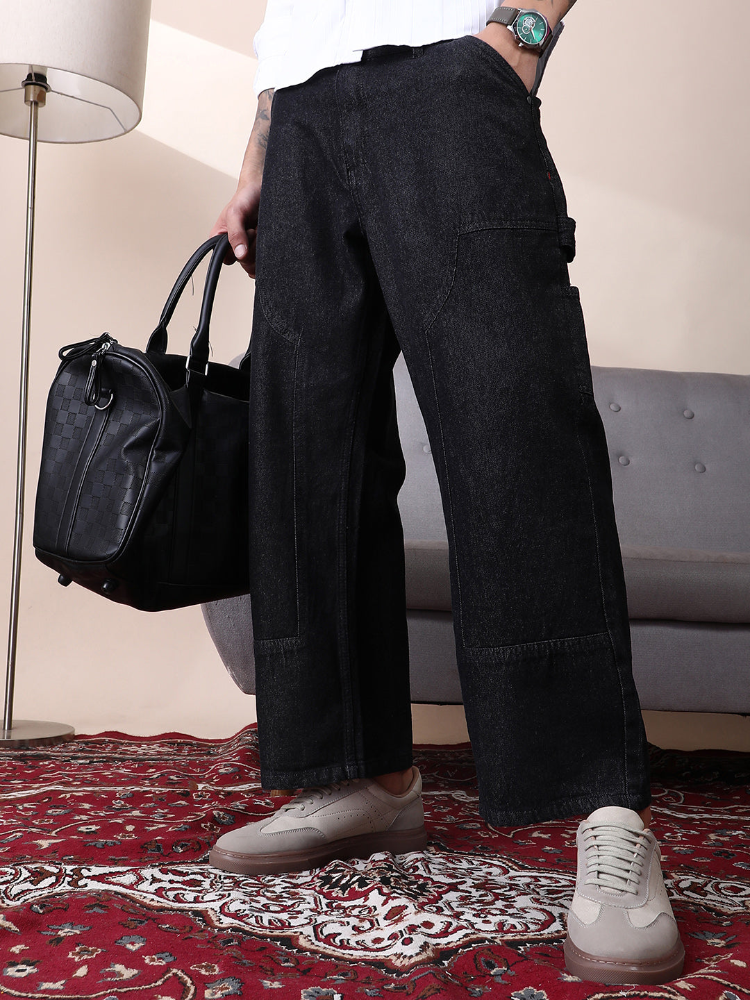 Patched Straight Denim Jeans