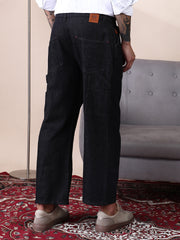 Patched Straight Denim Jeans