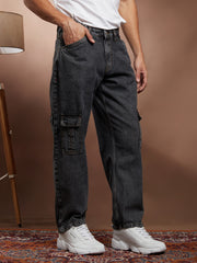 Acid-Wash Utility Denim Jeans