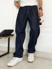 Dark-Wash Pleated Denim Jeans