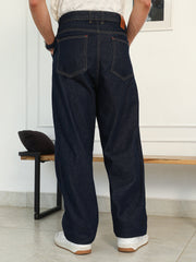 Dark-Wash Pleated Denim Jeans