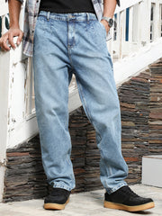 Light-Wash Pleated Denim Jeans