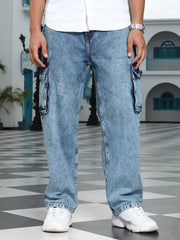 Light-Distressed Utility Denim Jeans