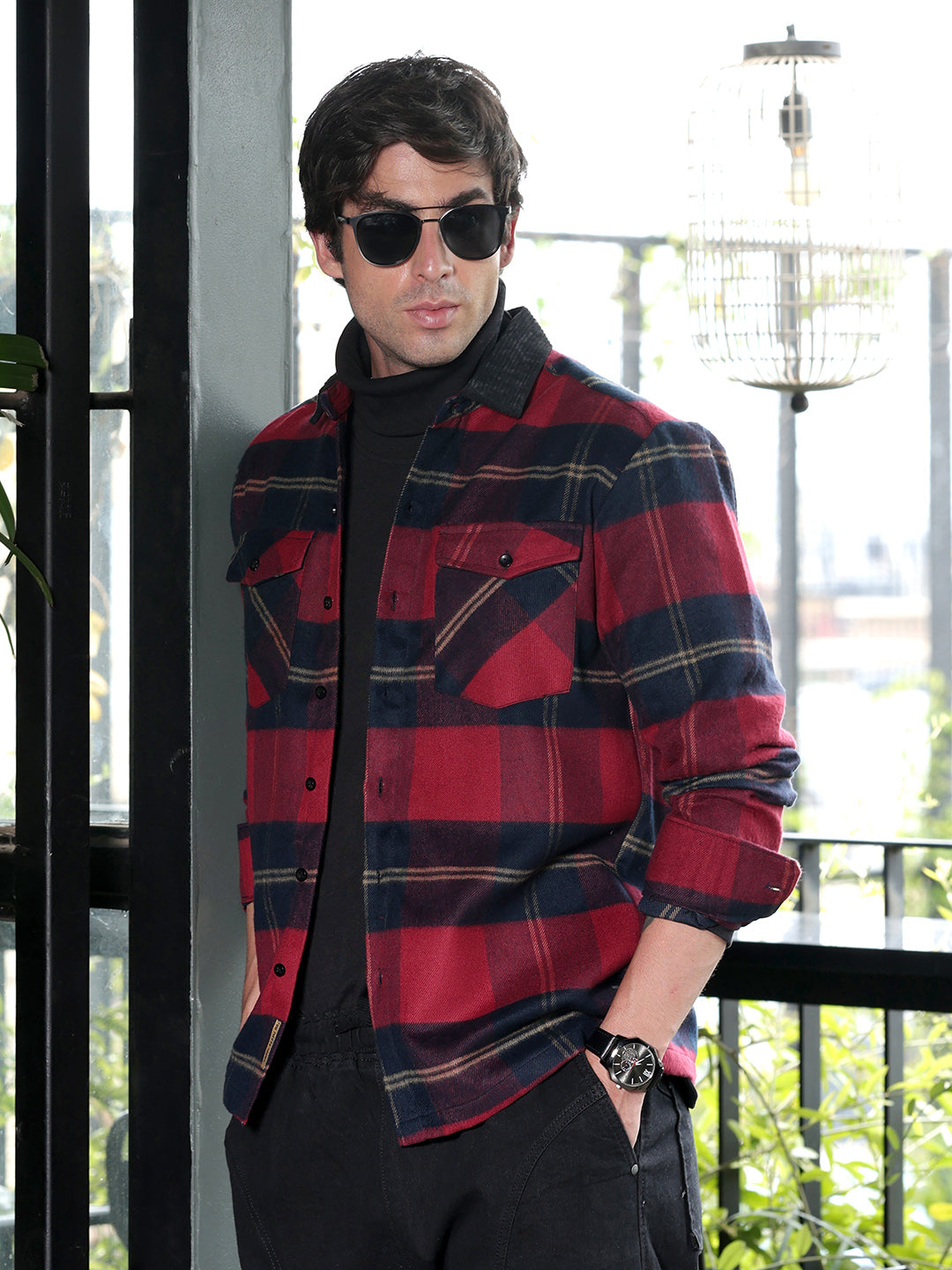 Contrast-Tartan Shacket