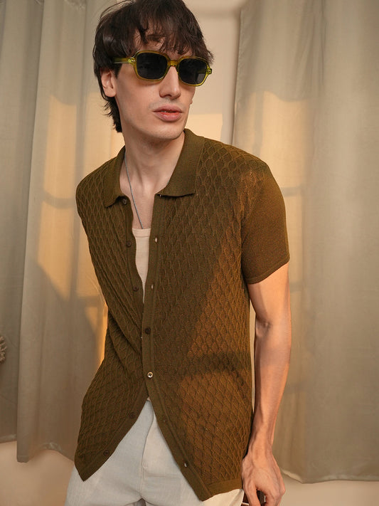 Harlequin-Textured Knit Shirt