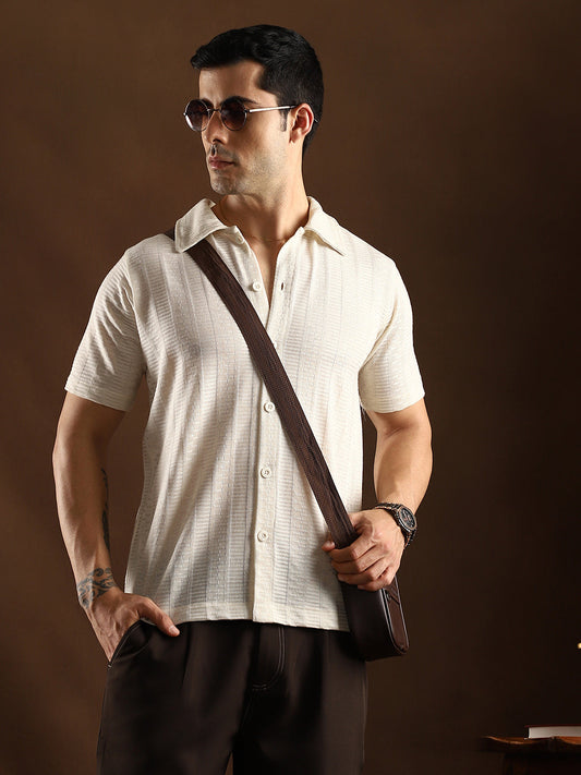 Dash-Ribbed Knit Polo Shirt