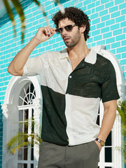 Block Open-Knit Polo Shirt