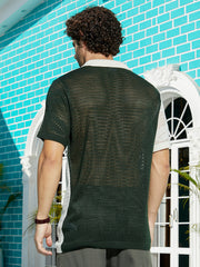 Block Open-Knit Polo Shirt
