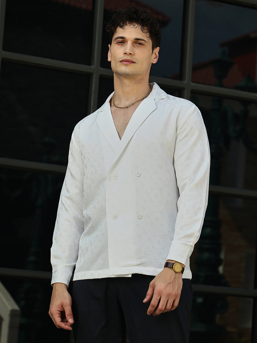 Campus Sutra - Double-Breasted Moziac Shirt