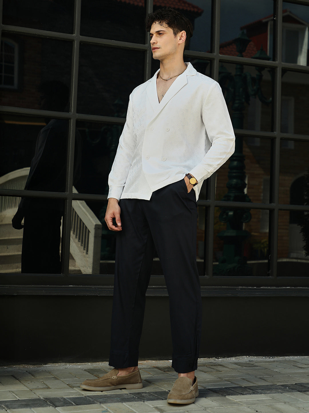 Campus Sutra - Double-Breasted Moziac Shirt