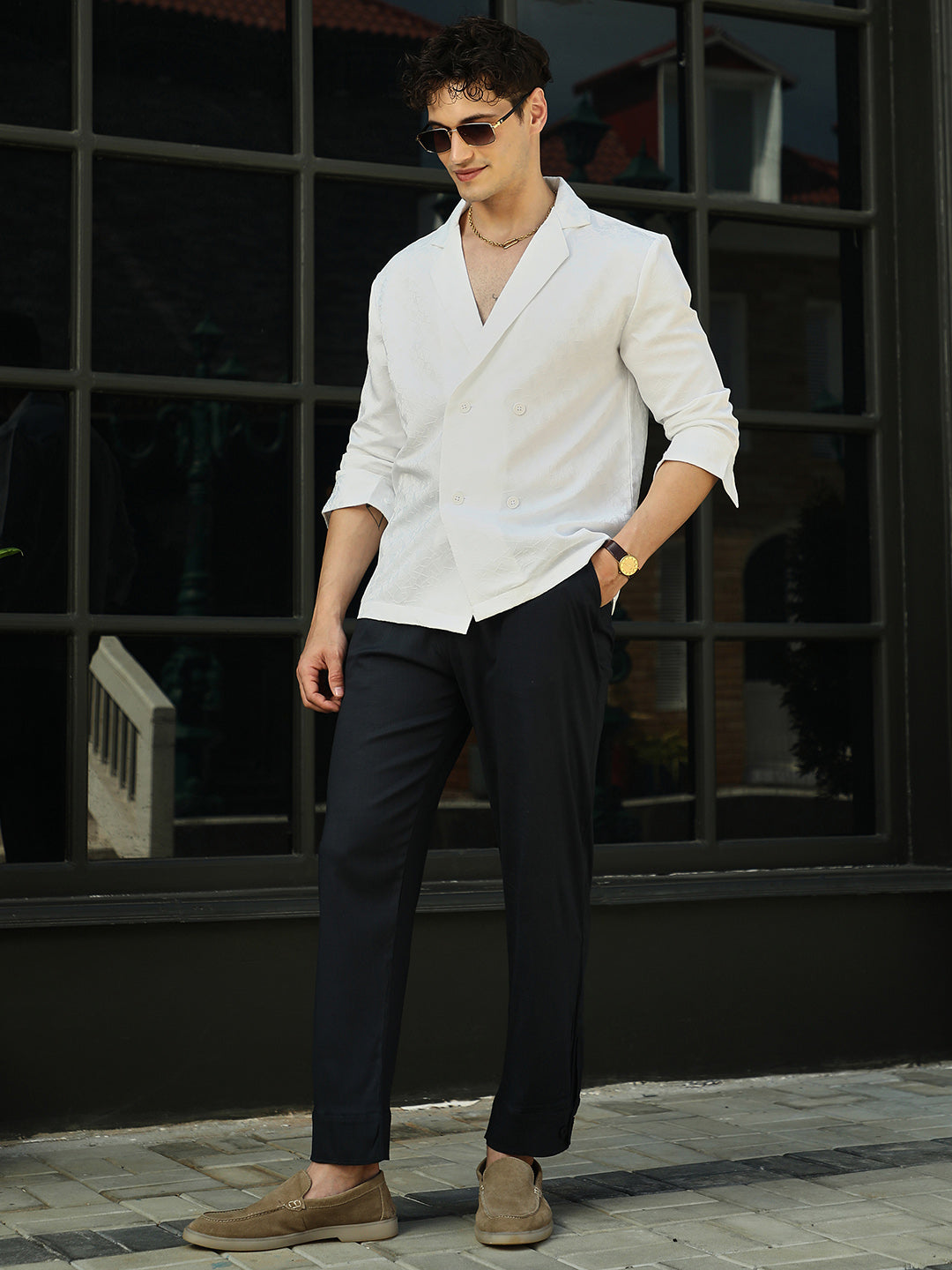 Campus Sutra - Double-Breasted Moziac Shirt