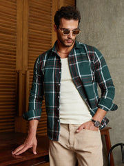 Ribbed-Plaid Relaxed Shirt