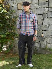 Ribbed-Plaid Relaxed Shirt