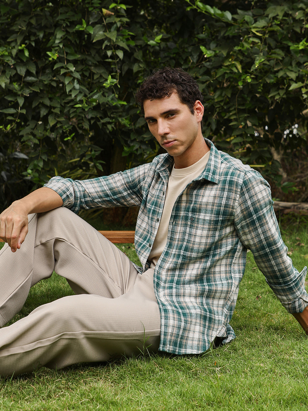 Button-Down Ombre-Plaid Shirt