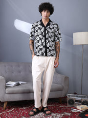 Bloom-Imprint Cuban-Polo Shirt