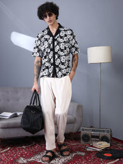 Bloom-Imprint Cuban-Polo Shirt