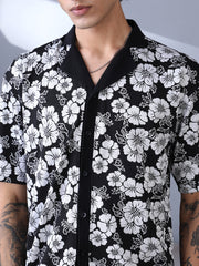 Bloom-Imprint Cuban-Polo Shirt