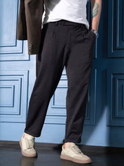 Mens Onyx Black Pleated Tailored Trousers