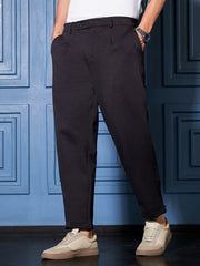 Mens Onyx Black Pleated Tailored Trousers