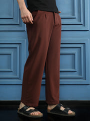 Mens Chestnut Brown Ribbed Straight Fit Trousers