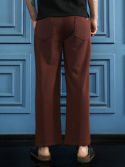 Mens Chestnut Brown Ribbed Straight Fit Trousers