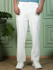 Mens Chalk White Tactile Striped Straight Trousers