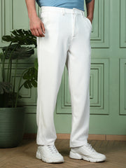 Mens Chalk White Tactile Striped Straight Trousers