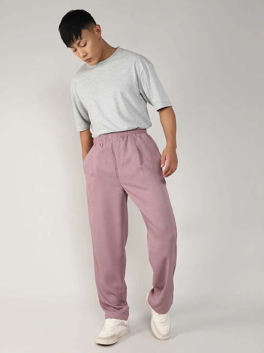 Mens Blush Pink Tailored Linen Blend Trousers