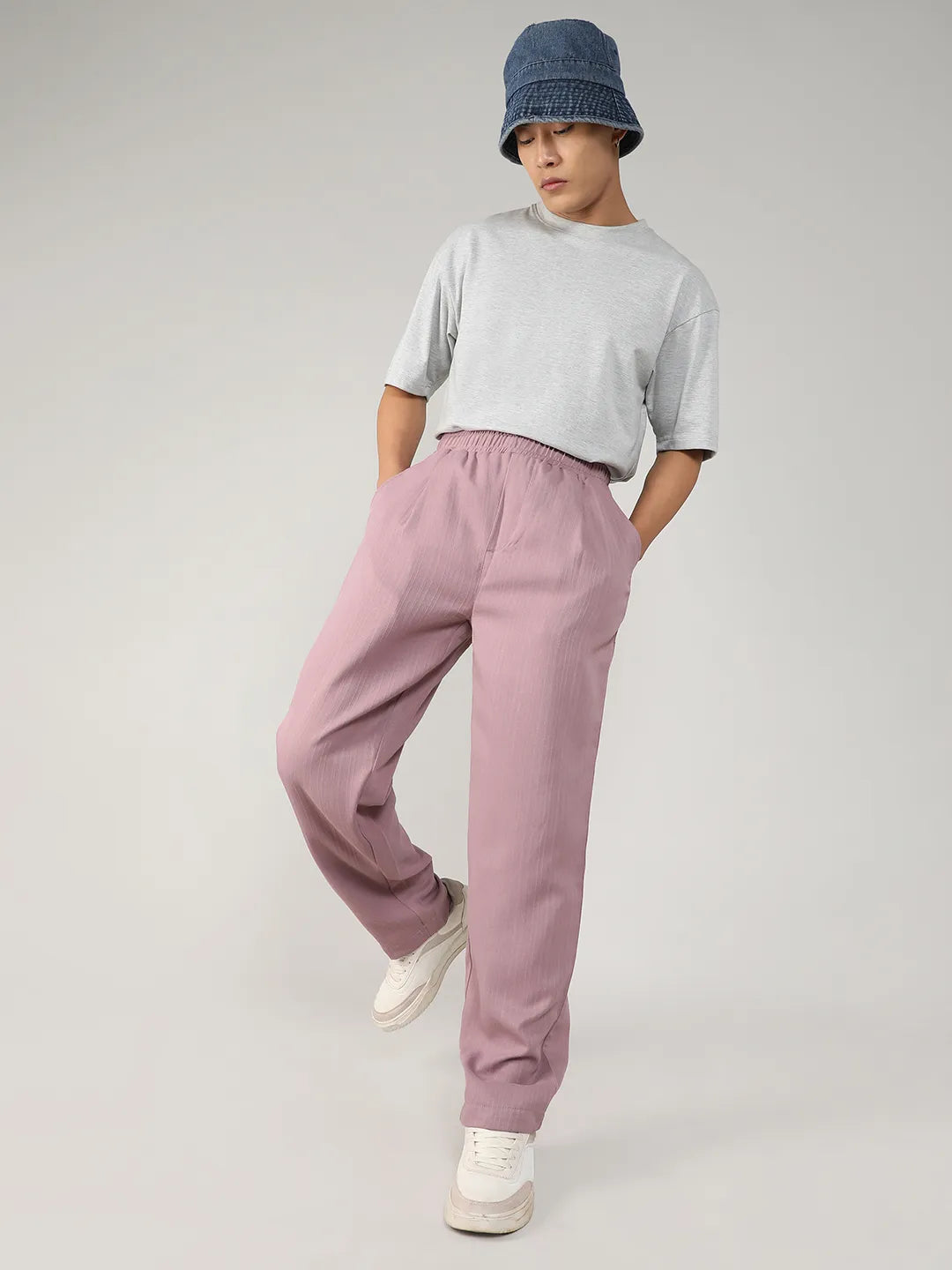 Mens Blush Pink Tailored Linen Blend Trousers