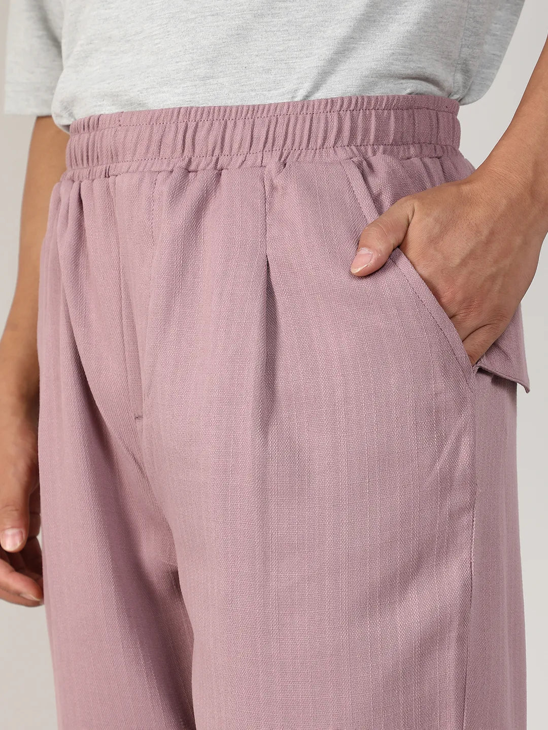 Mens Blush Pink Tailored Linen Blend Trousers