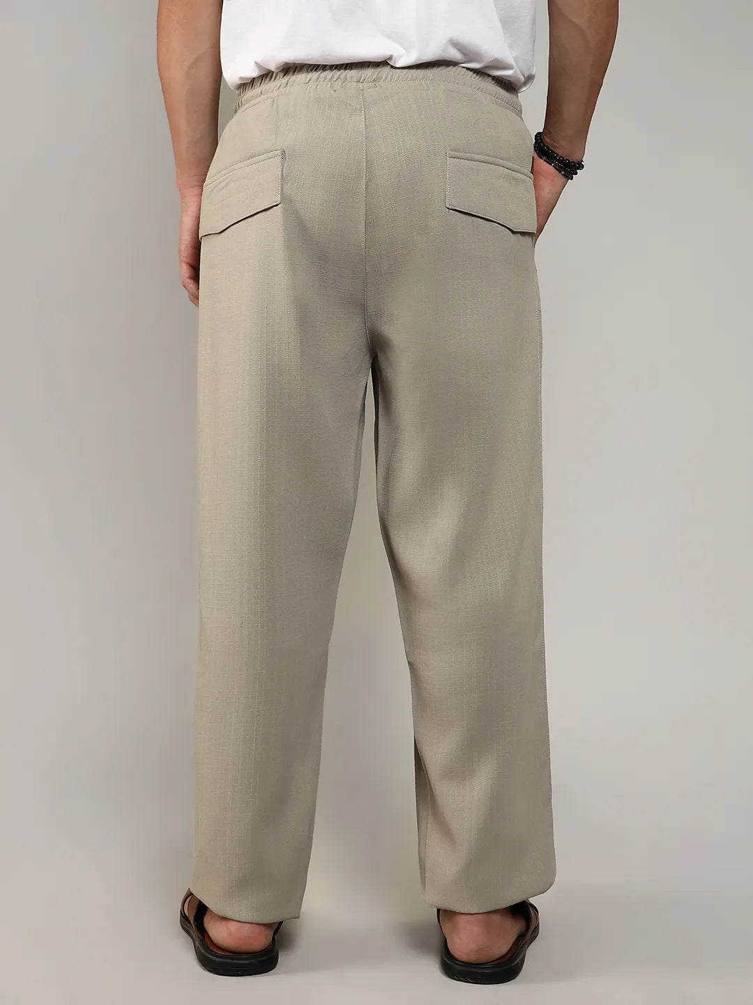 Mens Greige Tailored Linen Blend Trousers