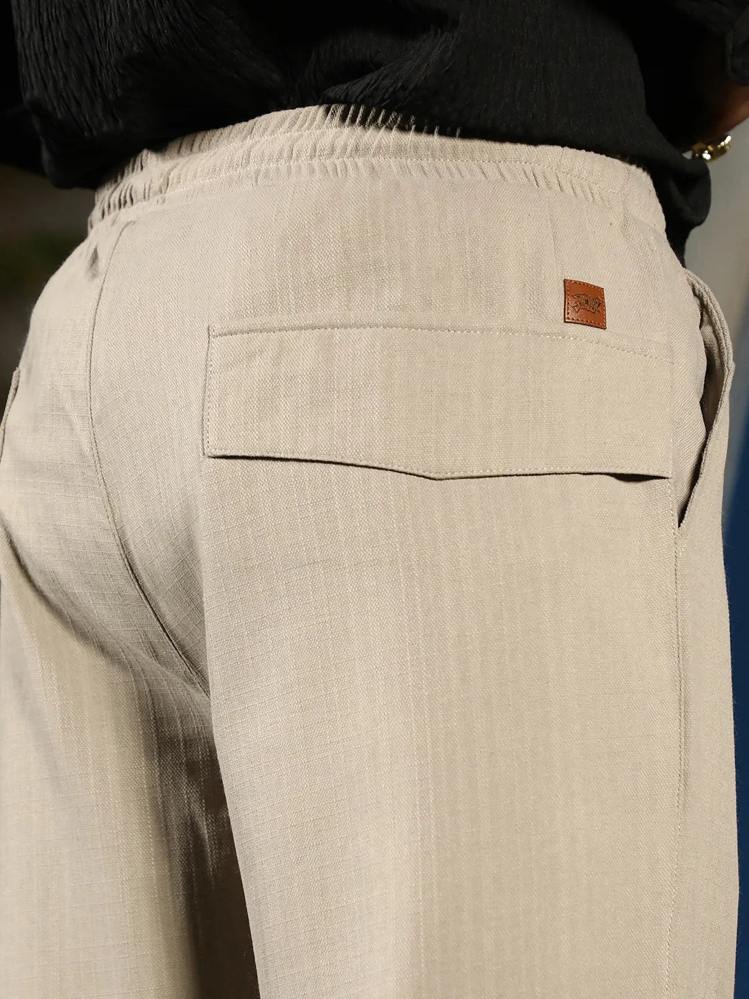 Mens Greige Tailored Linen Blend Trousers