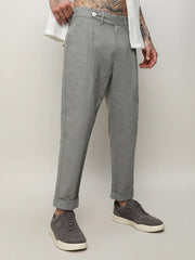 Mens Moon Grey Solid Tailored Trousers