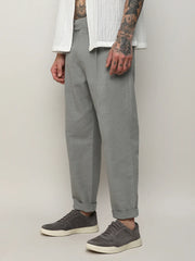 Mens Moon Grey Solid Tailored Trousers