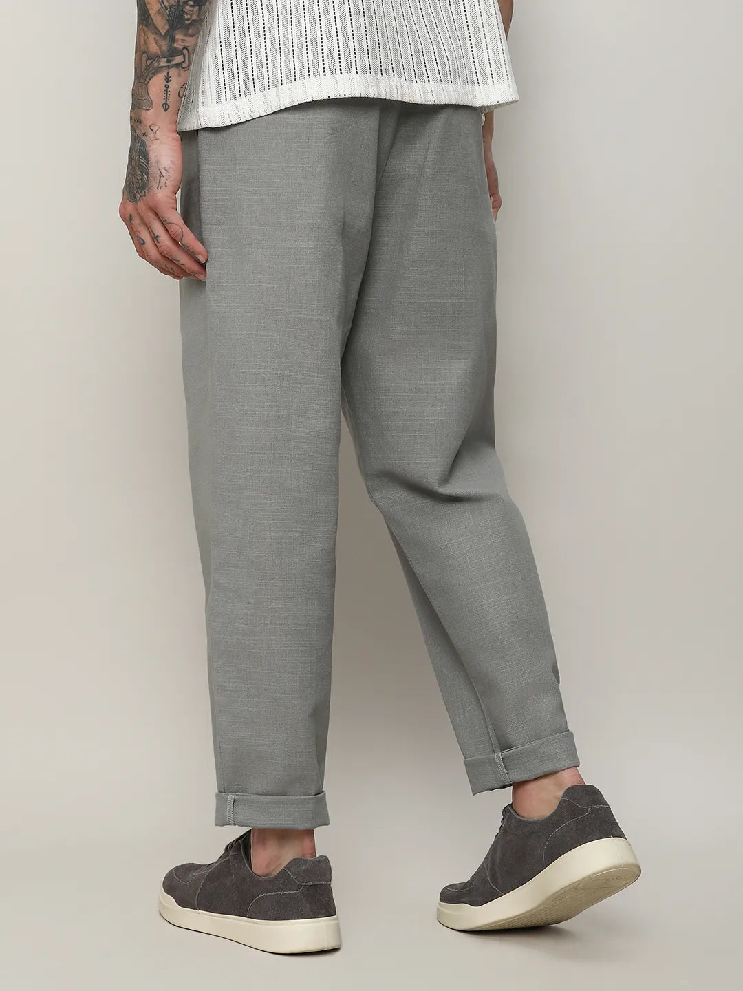 Mens Moon Grey Solid Tailored Trousers