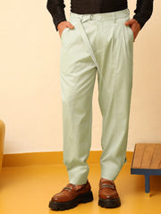 Mens Pale Green Satin Tapered Trousers