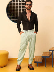 Mens Pale Green Satin Tapered Trousers