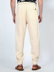 Mens Pale Yellow Textured Cuff Hem Trousers