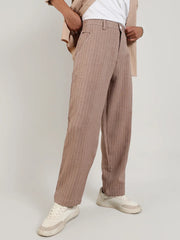 Mens Tan Brown Pinstriped Trousers